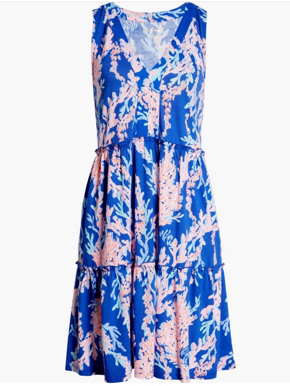 NWT Lilly Pulitzer Lorina Swing Dress Blue Swim on Over M VNeck Tiered Skirt